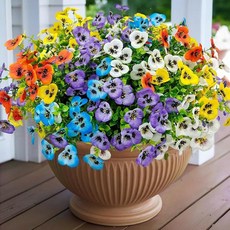 ECLATIS YILIUFA 16개 묶음 인조 팬지 꽃 야외용 실크 컬러풀 자외선 차단 플라스틱 식물 외부 화분 현관 마당 파티오 정원 장식 5가지 믹스컬러 289336, 5가지 혼합 색상