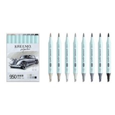雄獅 KREEMO 950酒精性速繪筆 速乾雙頭設計 適用於插畫、設計、手帳, 1個, 灰階(950G/8)