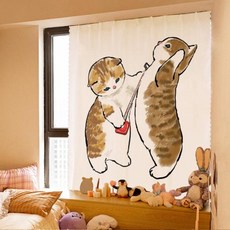 귀여운 고양이 간단한 커튼 펀칭 설치없이 작은 쉐이드 천 자체 접착 짧은 커튼., 199) J008-W100X160H-벨크로