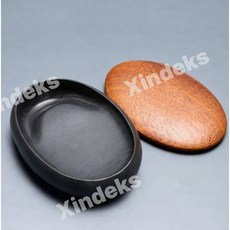 미니벼루 휴대용벼루 지필묵 문방사우 소형 고급 서예용품 원형 화방 먹 물결 수평 무늬, 수평 물결 무늬+라치나무 뚜껑