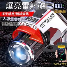 白鐳射強光頭燈 揮手感應/機械變焦 智慧數顯 TYPE-C充電, 銀色帶數顯功能, 1個