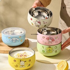 316不鏽鋼三麗歐可愛兒童雙層隔熱專用餐具防燙家用飯碗庫洛米碗, 1個, 庫洛米,碗【316不鏽鋼雙層防燙 帶蓋】