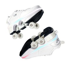 liekick 쿼드 스케이트 스케이트 개폐식 롤러 슈즈 휠 스니커즈롤러 스케이트롤러슈즈, 화이트 로우힐 LED, 1개
