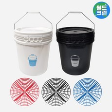 월드크린 버킷28 세차버킷 18L + 그릿가드 + 뚜껑 세트 워시 캠핑 낚시 물통 간이의자, 버킷28W+그릿가드BK+뚜껑W, 혼합색상