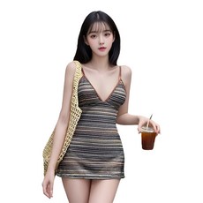 넥스오라 원피스 수영복 스트라이프 니트 슈트 실내 휴양지 수영복