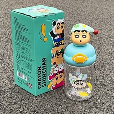 蠟筆小新可愛水壺 Tritan材質 兒童吸管水瓶 學生安全水杯, 1個, 淺藍色 600ml (雙飲)