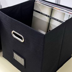 LP 레코드 보관 상자 린넨 패브릭 보관 상자, 실버
