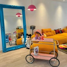 이동식 주방 카트 대형 왜건, 1개, 핑크 바퀴포함