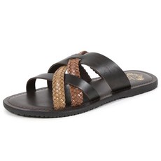 오로비안코 샌들 맨즈 가죽 가죽 크로스 디자인 메쉬 뜨개질 브라운 LL