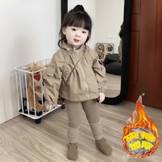 桃園出貨 女童夾棉風衣套裝秋冬款兒童加厚外套寶寶堆堆襪加絨打底褲兩件套1206