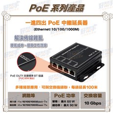 POE-401G_千兆款一分四_標準 PoE 中繼延長器10/100/1000Mbps支援BT協議, 1個, 含稅價(需備註統編), 含稅價(需備註統編)