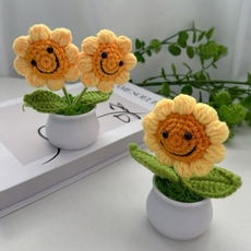 해바라기 플라워 손 뜨개 꽃 화분 소품 장식 사은품, 더블해바라기