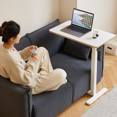 아우스 원목 유압식 높이조절 이동식 소파 보조 침실 사이드 테이블 FJ08, 화이트