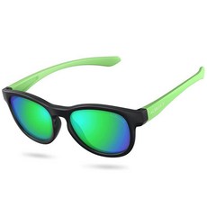 ACBLUCE 아동용 편광 선글라스 스포츠 TPEE 깨지지 않는 프레임 조절 가능한 스트랩 포함 만 5-13세 남아 여아용 프레임: 매트 블랙 그린/렌즈: 그린 코팅