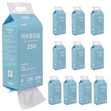 루넬 거꾸로 티슈 4겹 도톰한 먼지없는 아래로 뽑아쓰는 벽걸이형 대나무 화장지, 10개, 250매입