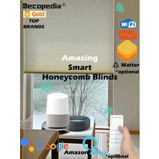 데코페디아 스마트 모터형 허니콤 블라인드 무선 암막 셀룰러 쉐이드 (윈도용 구글 알렉사 호환)