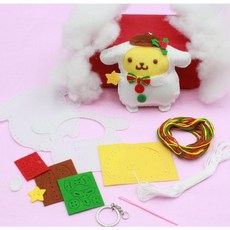 산리오 크리스마스 폼폼프린 캐릭터 키링 만들기 DIY 바느질키트 인형악세사리 마스코트 키홀더, 1개