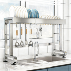 Mosashoe 식기 건조대 304 스텐 식기건조대 설거지건조대 길이조절 1단 2단 싱크대 정리선반, 1개, 기본 모델