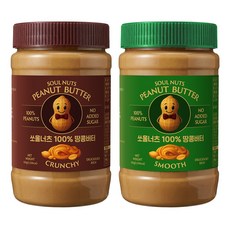 쏘울너츠 100% 땅콩버터 크런치 + 스무스, 2개, 500g