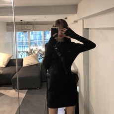 슬림 서스펜더 원피스 앞단추 스냅 바스트 미니 민소매, 블랙88 32