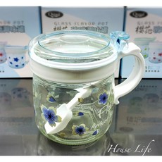 Quasi 櫻花玻璃調味罐 370ml, 藍色, 1個