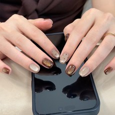 穿戴甲高級感秋冬閃鑽蝴蝶手工美甲甲片辣妹穿戴式指甲片, 1個, BY2459棕紅絢麗:手工甲S碼#10片/袋