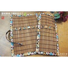 篁城竹簾 創意桂竹簾 毛筆捲簾(大) 文具筆袋 多用收納袋, 1個, 咖啡金花