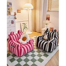 스트라이프빈백 1인용 빈백 줄무늬 인테리어 의자 패브릭 귀여운 쇼파, 검은 줄무늬 소형 양털