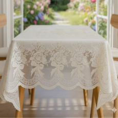 세미스 세련된 로맨틱 고급 방수식탁보, 로맨틱 화이트, 1개, 6인용 ( 135 * 180 cm )