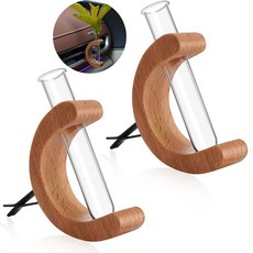 Datanly 4피스 미니 유리 자동차 꽃병 클립 홀더 번식 벤트 식물 자동 튜브 장식 나무 장식품 액세서리 (혼합 색상), 2, 나무 색상