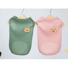 곰돌이 패치 강아지 애견 여름 나시티 민소매 티셔츠, 핑크/XL, 핑크, 핑크_XL