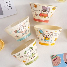 Keyiyijia 다용도 세라믹 캐릭터 프린팅 나팔형 공기 12.7cm, 블루, 레드, 그린, 옐로, 1세트, 4개입