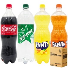 [한번에먹자] 대용량 1.5L 4종 탄산음료 혼합세트 코카콜라 + 칠성사이다 + 환타 오렌지 + 환타 파인애플 가정용 업소용 사무실음료 음료수 골라담기, 1세트