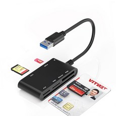 타입 C/USB SIM 카드 어댑터 - 7 in 2 CAC 스마트 리더 밀리터리 MS Pro Duo/SD/TF/M2/ID/IC/PIV/SIM 리더 컴퓨터 PC Windows, USB A SIM 리더기, 블랙