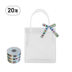 PVC 투명 쇼핑백 구디백 포장 20개 리본롤, 1호, 하트