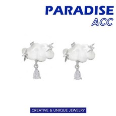 PARADISE 果凍雲朵閃電雷陣雨系列鈦鋼耳飾 316不鏽鋼不過敏耳環, 1個, 雷陣雨 耳飾