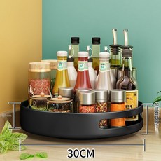 DIU 家用廚房旋轉調料架置物架調味品圓形收納架子現代簡約廚房整理架, 1個, 典雅黑單層 可旋轉:如圖, 1層