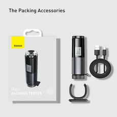 휴대용음주측정기 Baseus LED 디스플레이 자동 알코올 테스터 전문 호흡 알코올 테스터 충전식 알코올 테스트 도구, Black, 1) Black