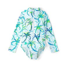 Gymboree 여아 및 유아용 긴소매 래쉬가드 원피스 수영복 청록색 시간 12-18개월