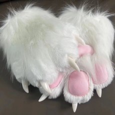 코스프레 퍼슈트 고양이 손 발톱 소리나는 털 장갑 할로윈, 1개, E_화이트 파우더 패드에 손톱이 있습니다. 하나