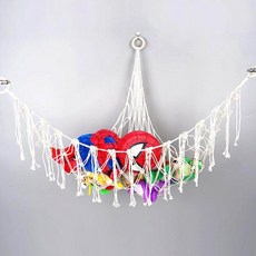 수납 해먹 인형 벽걸이 소품 정리 그물 라메 로프 인테리어, 화이트 삼각 망사