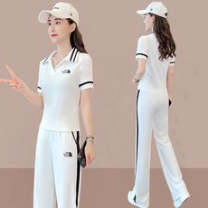 休閒運動套裝女 2022新款洋氣減齡兩件套裝，小個子闊腿褲短袖套裝