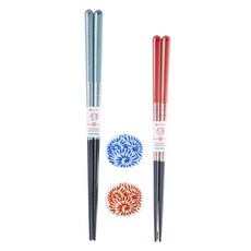 Ishida 桐木盒 附筷架 夫妻筷子組, 1個, 筷子2雙 + 筷架2個, 吉祥唐草