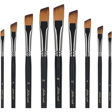 골든 메이플 앵귤러 페인트 브러시 9PC 비스듬한 끝 나일론 헤어 롱 핸들 세트 아크릴 수채화 구아슈 및 유화를 위한 예술가 전문 회화 용품, Angular