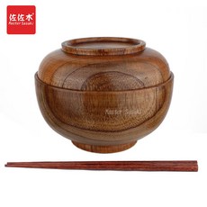 熱銷 復古風手工整木實木木頭套碗 多用碗兒童碗 奶茶碗 泡麪木碗帶蓋 木碗, 整木約直徑16高10釐米+筷S, 1個