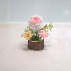 向日葵鈴蘭花小盆栽手工編織仿真花毛線花汽桌面擺件成品伴手禮物, 127盆栽漸變粉玫瑰, 1個