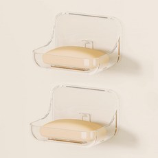 에토리 비누 접시 2팩 홀더 샤워 벽 욕실 욕조 및 주방 싱크대용 플라스틱 접착 드릴 프리 클리어, Clear