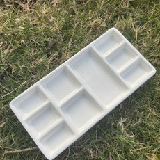 顏料盤 水彩白色調色盤 陶瓷繪畫純白國畫顏料水粉美術長方形水彩畫用品, 1個, 7寸方格調色盤（白色）