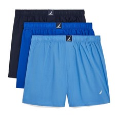 Nautica 남성용 면 우븐 복서 3팩 피코트/바다 코발트/에어로 블루 화이트 J 클래스 로고 미디엄 128407
