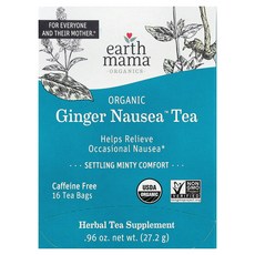 Earth Mama Organics 유기농 Ginger Nausea 차 세틀링 민티의 편안함 카페인 무함유 티백 16개 27.2g(0.96온스)